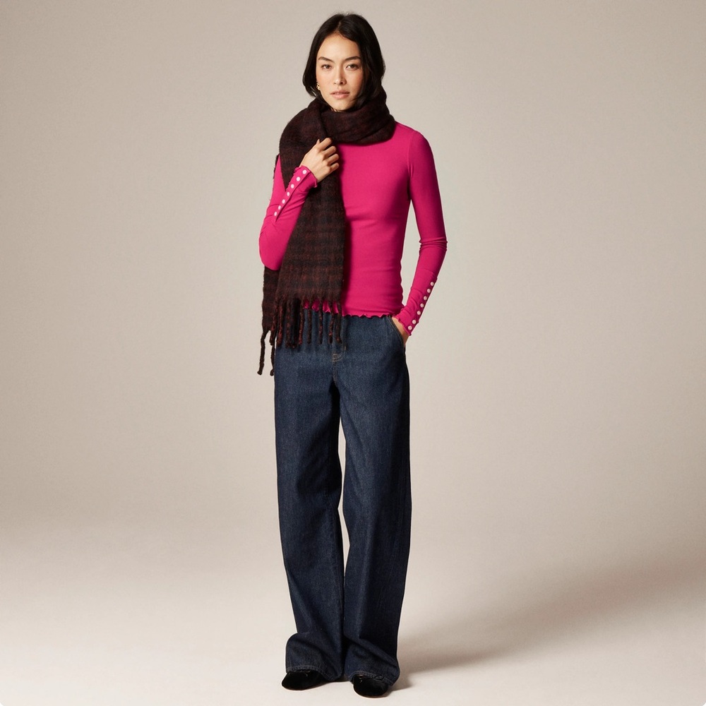 J.Crew Refined rib long-sleeve T-shirt with button cuffs Berry Rouge